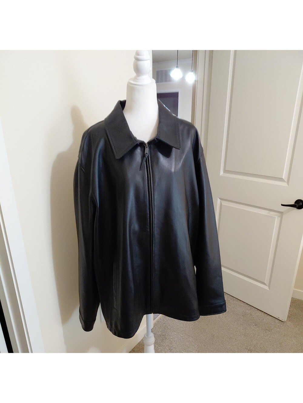NWT Round & Yorke Men's Lambskin Jacket 3XT Black Full Zip Lined #896 MSRP $525
